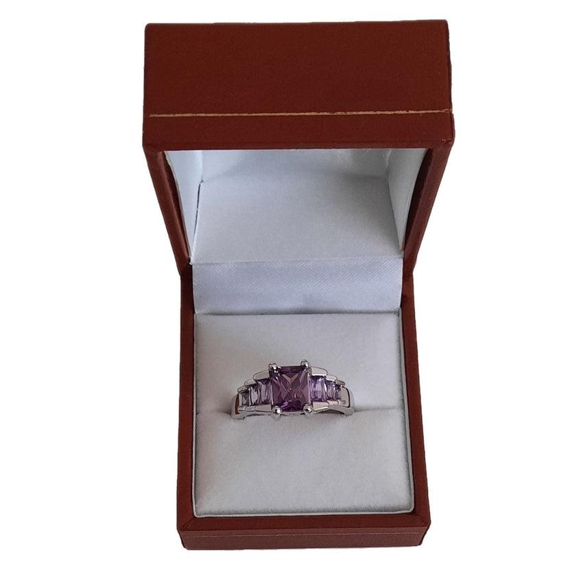 Purple Cubic Zirconia Baguette Stone Shoulders Ladies Ring