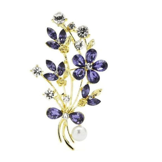 Purple Floral Bouquet Crystal Brooch