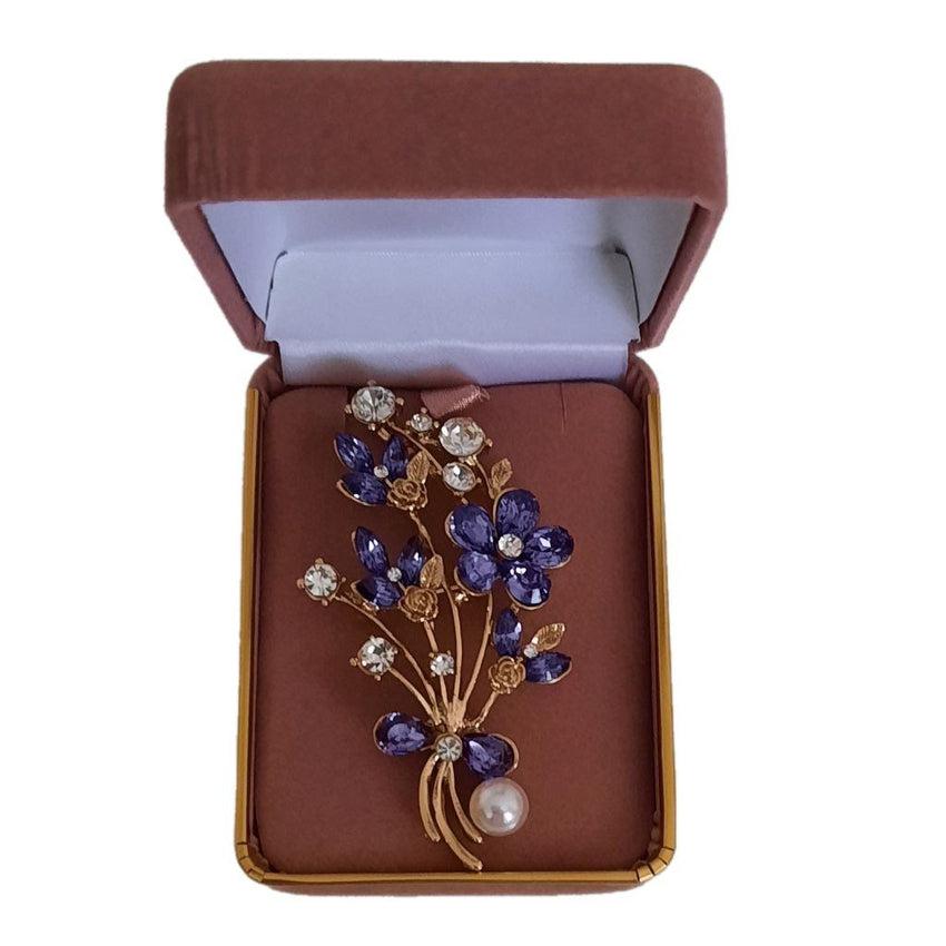 Purple Floral Bouquet Crystal Brooch