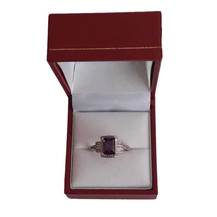 Purple Rectangle Centre Stone Cubic Zirconia Ring