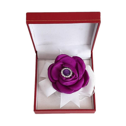 Purple Satin Rose Flower Wrist Corsage