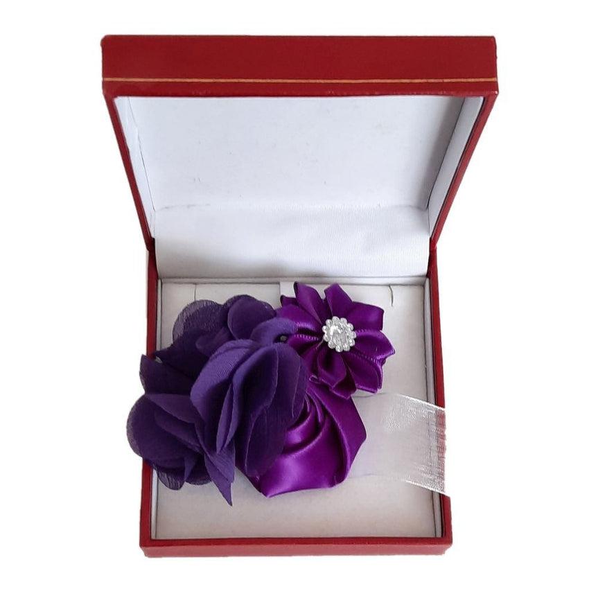 Purple Satin Rosebud With A Pearl Centre Flower Wrist Corsage