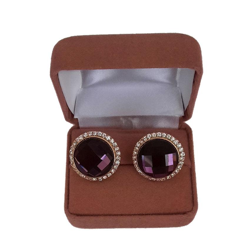 Purple Stone With Diamante Edges Clip On Earrings