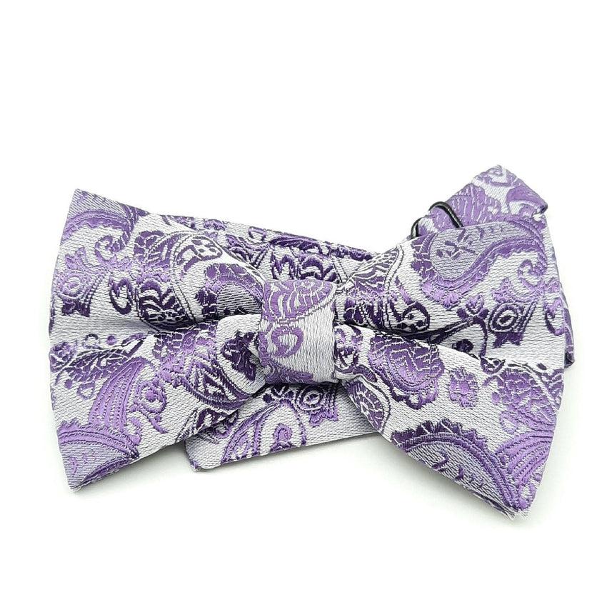 Purple And Silver Paisley Print Bow Tie
