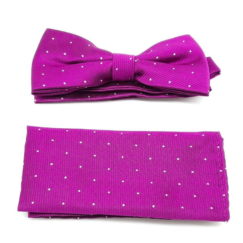 Purple And Silver Polka Dot Spotted Dicky Bow And Hanky Set