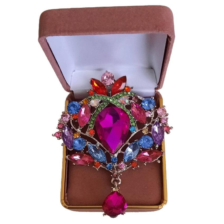 Purple Blue Red And Hot Pink Drop Brooch
