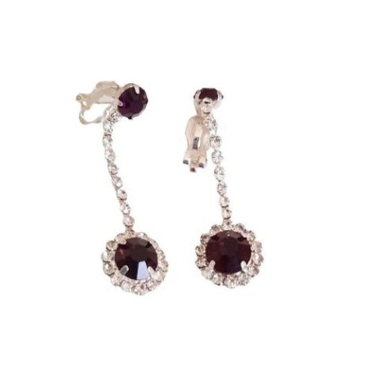 Purple Dangly Clip On Diamante Earrings