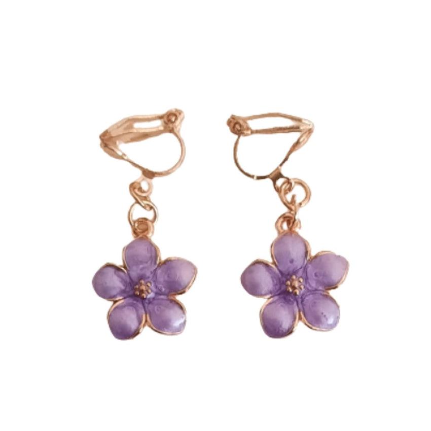 Purple Flower Clip On Earrings