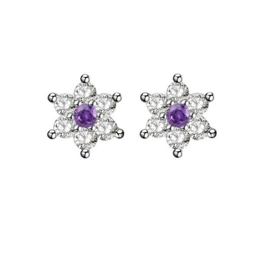 Purple Flower Star Cubic Zirconia Earrings