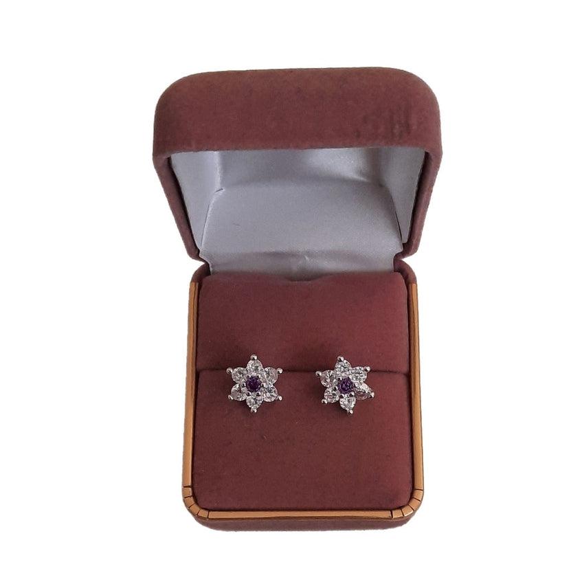 Purple Flower Star Cubic Zirconia Earrings