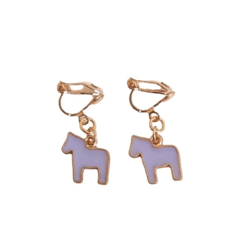 Purple Horse Clip On Earrings