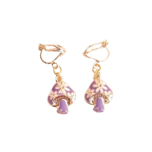 Purple Mushroom Clip On Earrings