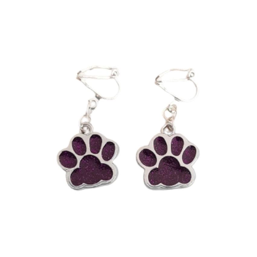 Purple Paw Clip On Earrings