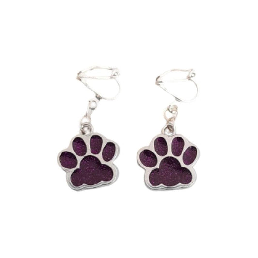 Purple Paw Clip On Earrings