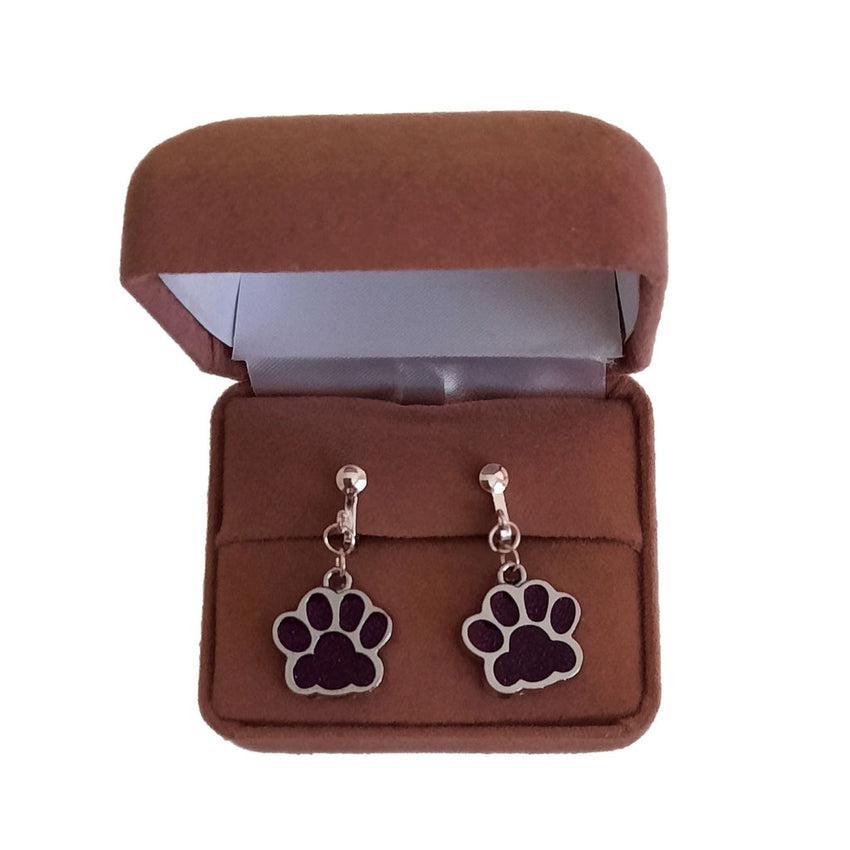 Purple Paw Clip On Earrings