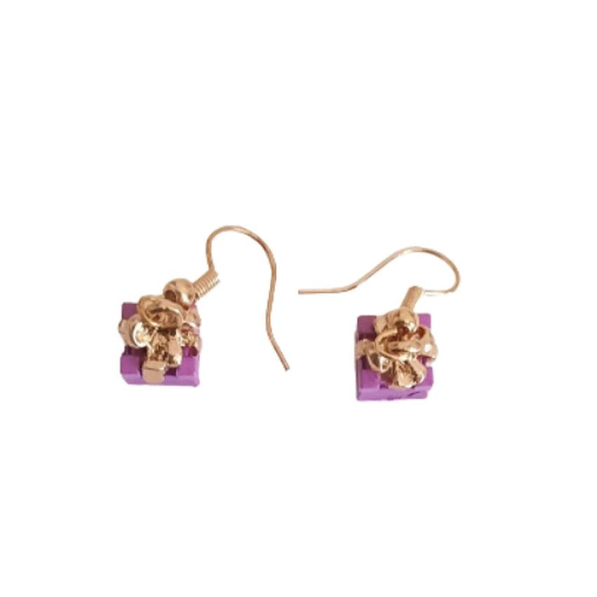 Purple Present Hook Drop Earrings