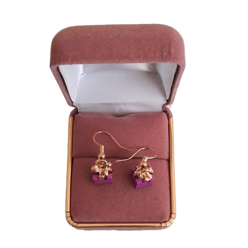 Purple Present Hook Drop Earrings