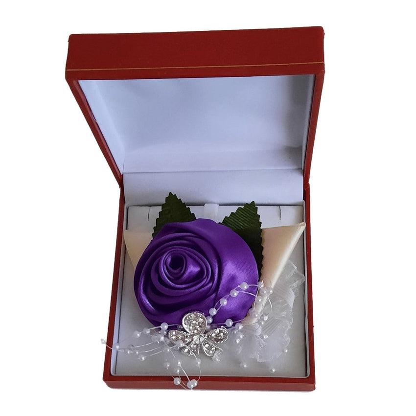 Purple Silk Rose With Ribbon And Lace Decoration Wrist Corsage