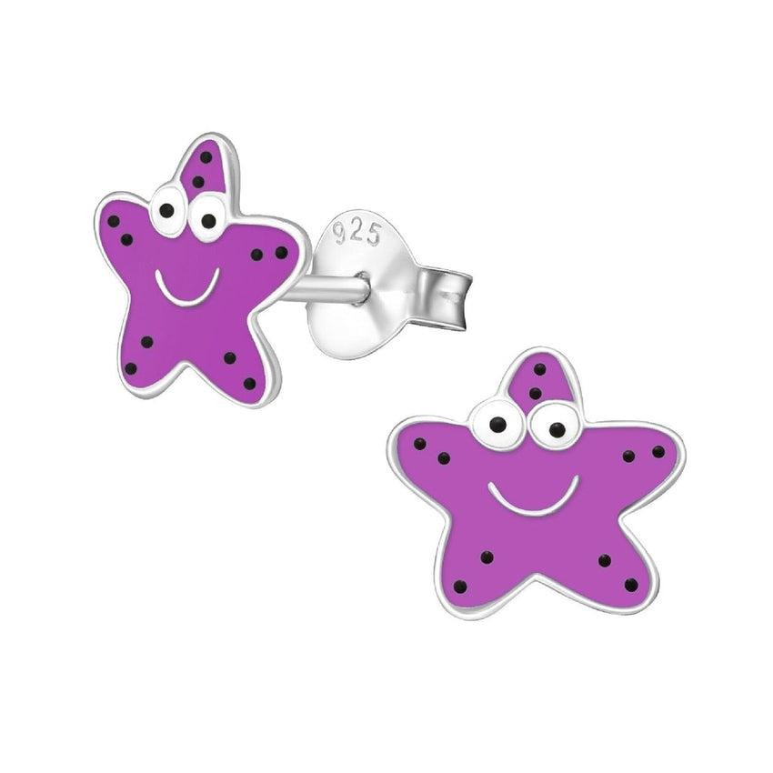 Purple Smiling Starfish Stud Earrings