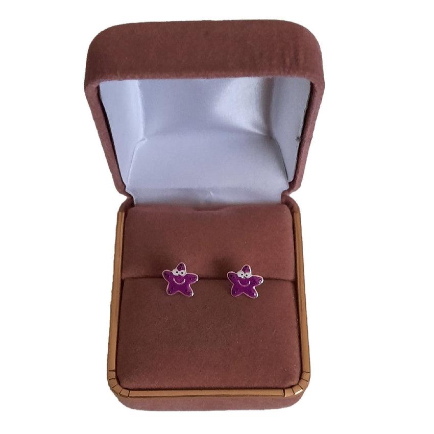 Purple Smiling Starfish Stud Earrings