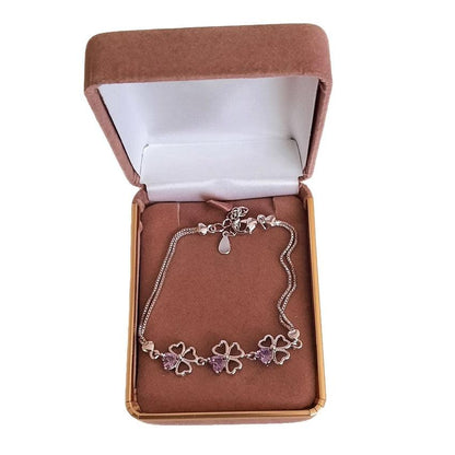 Purple Stone Silver Clover Adjustable Bracelet