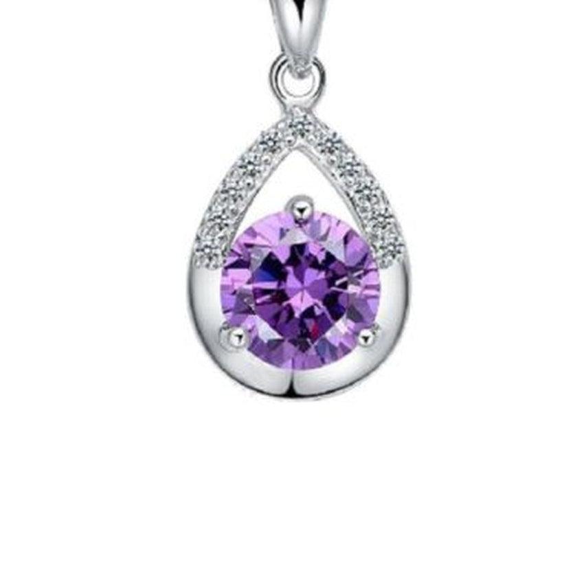 Purple Topaz Stone Pear Drop Pendant With Cubic Zirconia