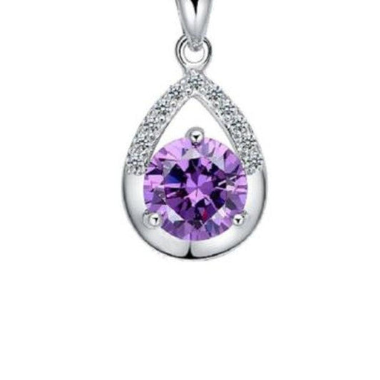 Purple Topaz Stone Pear Drop Pendant With Cubic Zirconia