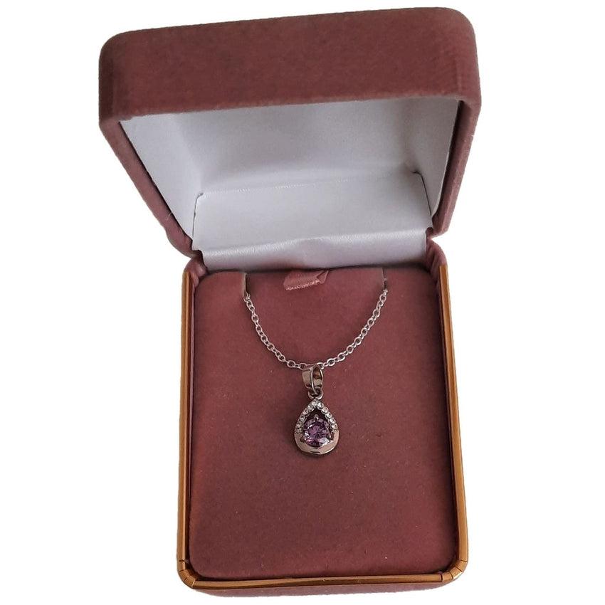Purple Topaz Stone Pear Drop Pendant With Cubic Zirconia