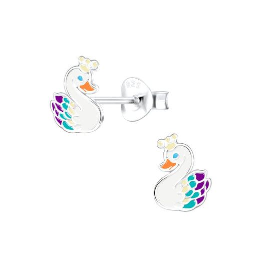 Queen Swan Sterling Silver Stud Earrings