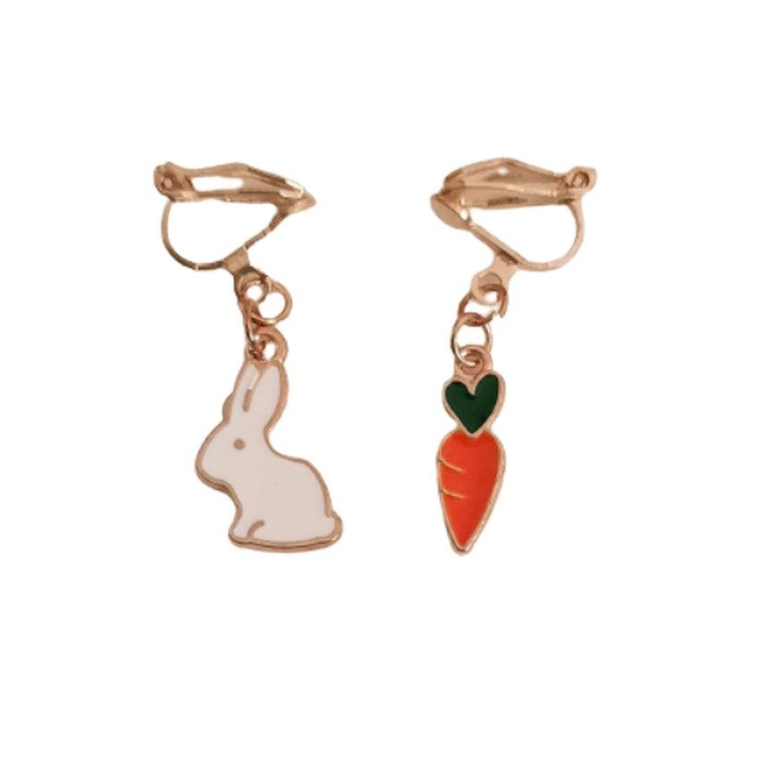 Rabbit And Carrot Clip On Earrings