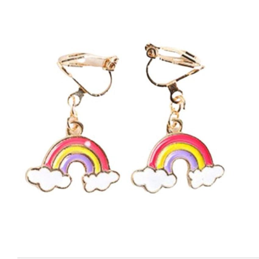 Rainbow And Cloud Clip On Earrings