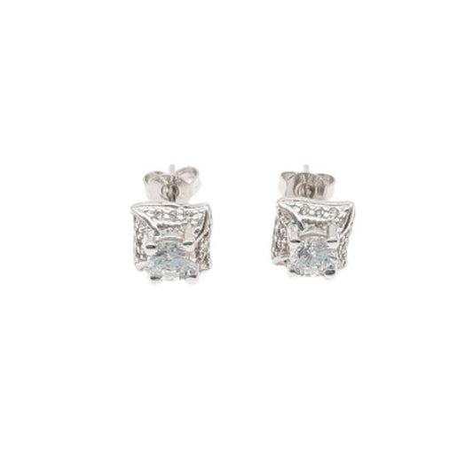 Raised Square Stone Stud Earrings With Wavy Edges