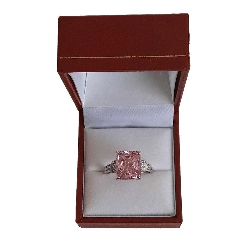 Rectangle Single Stone Centre Pink Stone Ladies Ring
