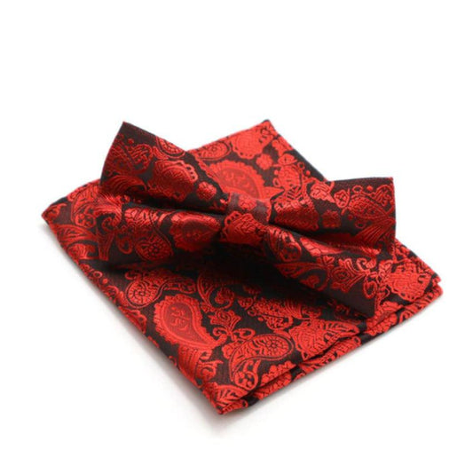 Red And Black Paisley Print Bow Tie Set