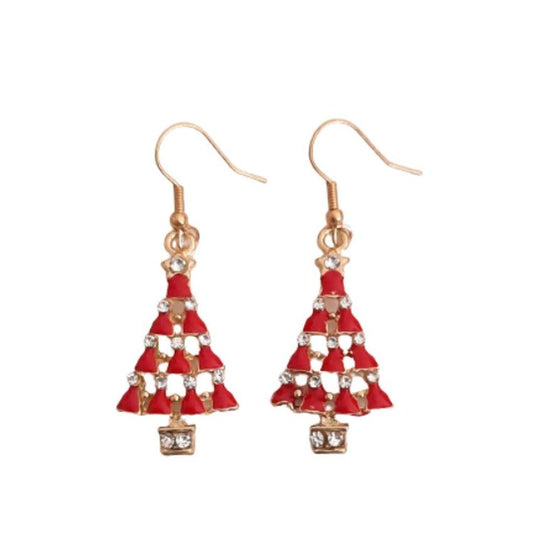 Red And Crystal Christmas Tree Earrings