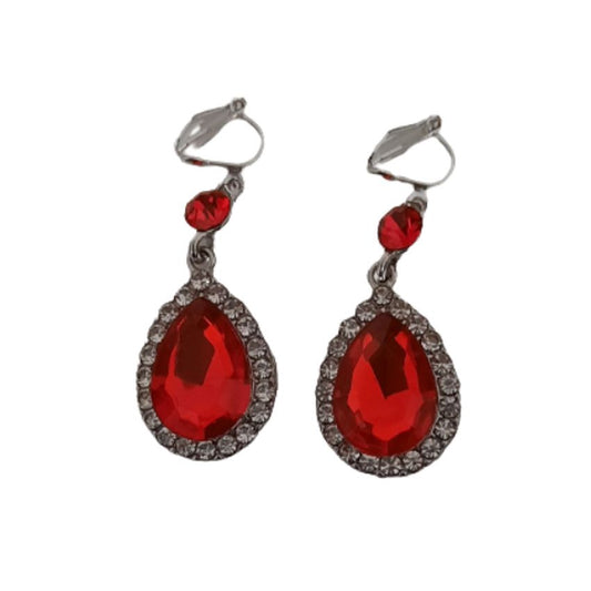 Red And Crystal Clip On Earrings