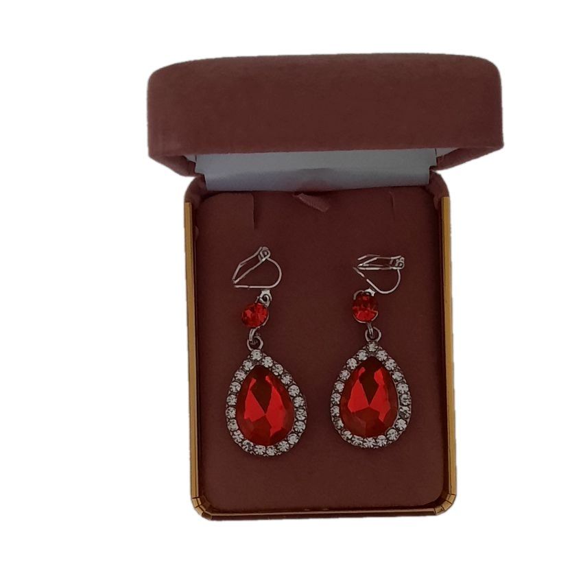 Red And Crystal Clip On Earrings(2)
