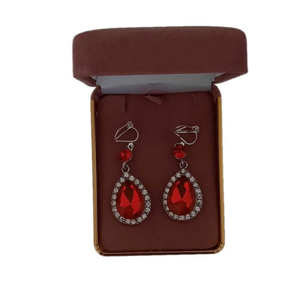 Red And Crystal Clip On Earrings(2)