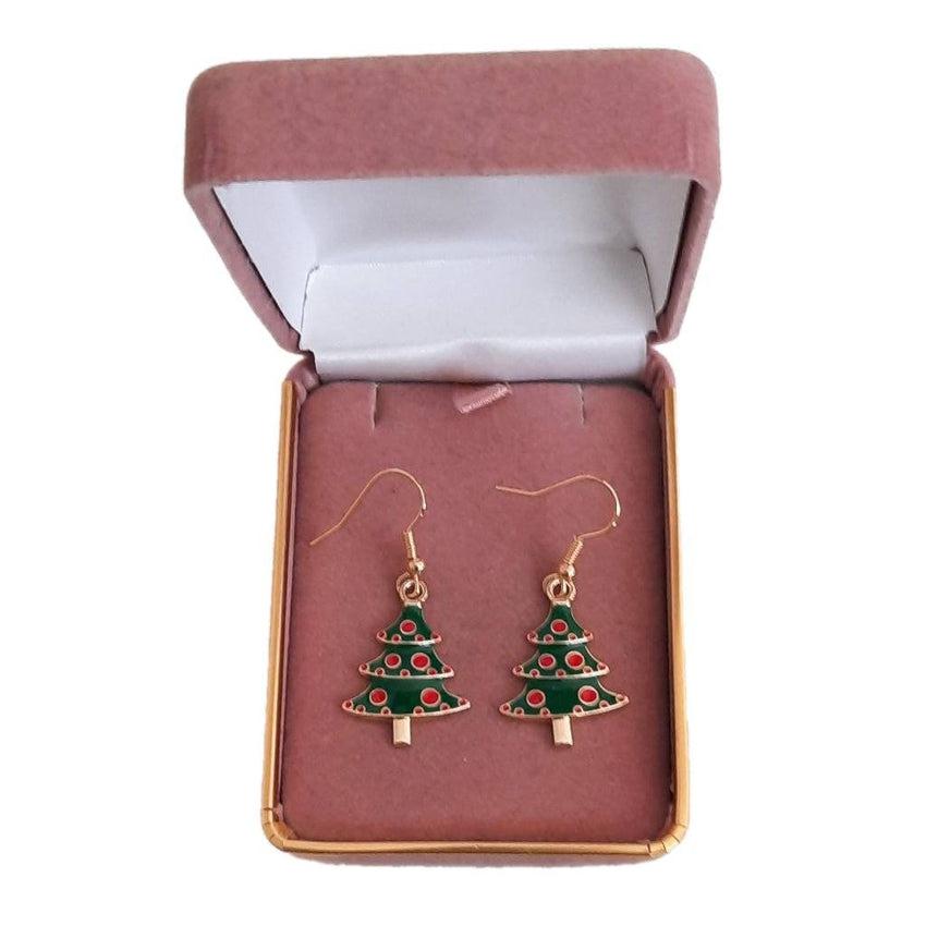 Red And Green Christmas Tree Hook Earrings