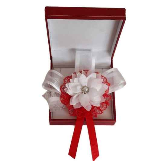 Red And White Flower Wrist Corsage