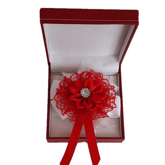 Red And White Lace Flower Wrist Corsage