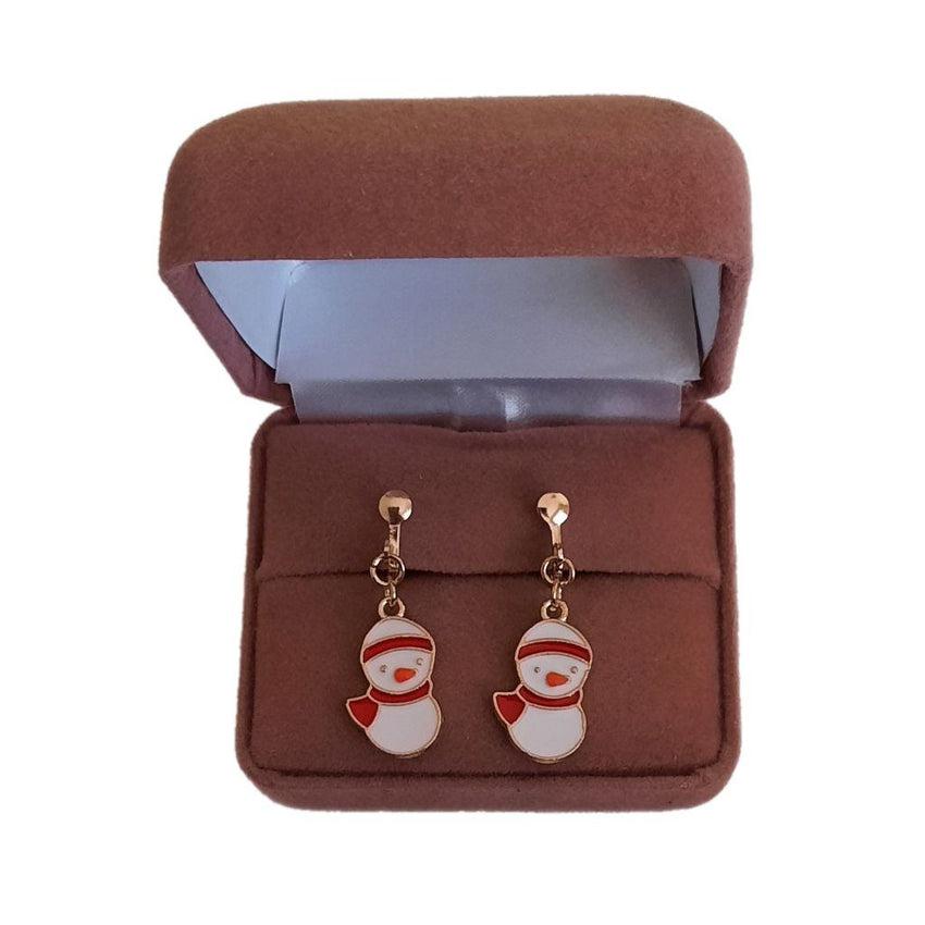 Red And White Snowman Clip On Earrings