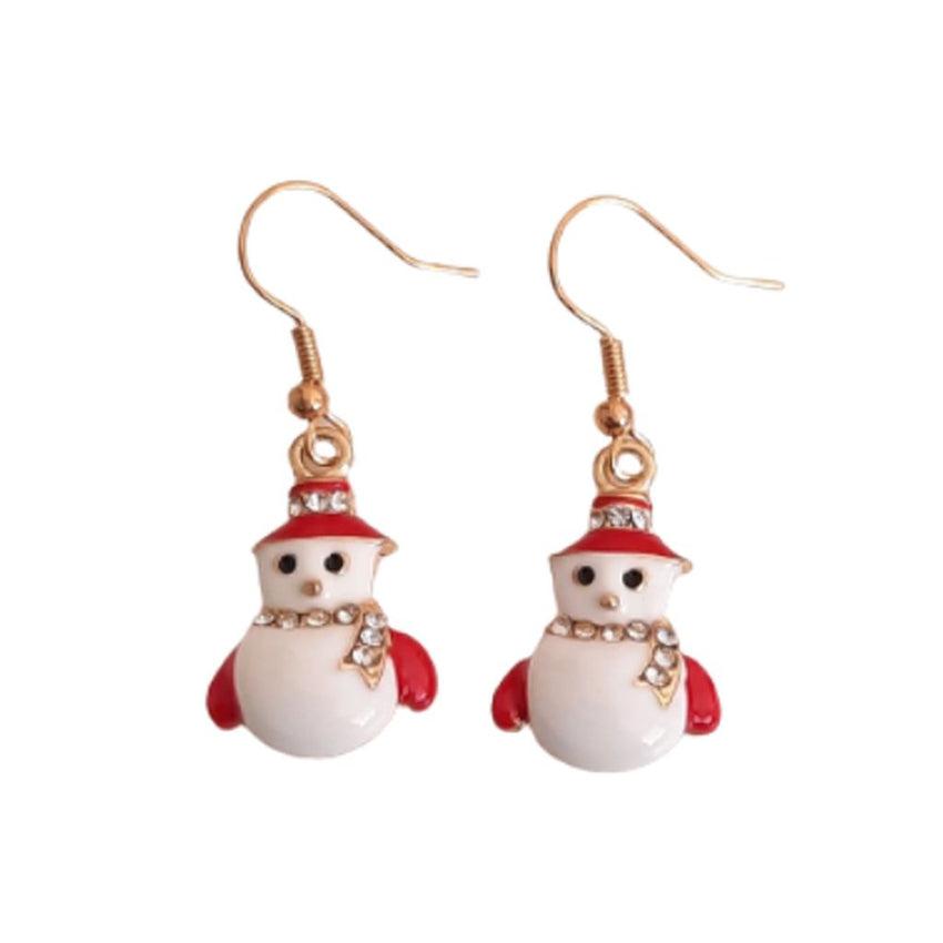 Red And White Snowman Hook Earrings