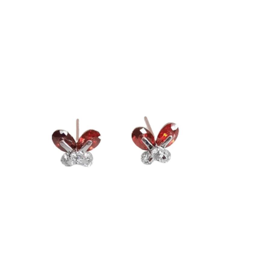 Red Butterfly Silver Earrings