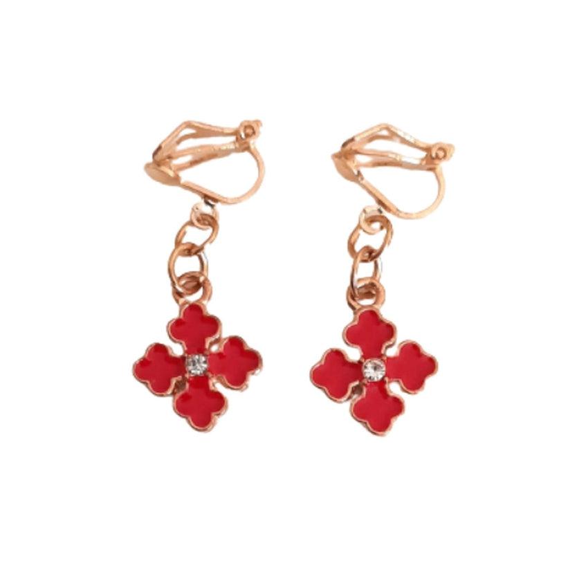 Red Crystal Fancy Pattern Clip On Earrings