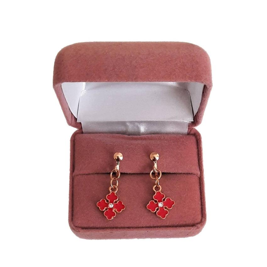 Red Crystal Fancy Pattern Clip On Earrings