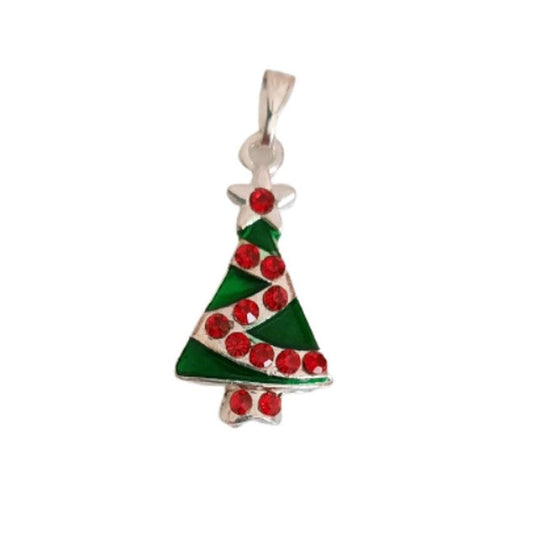 Red Diamante Christmas Tree Necklace