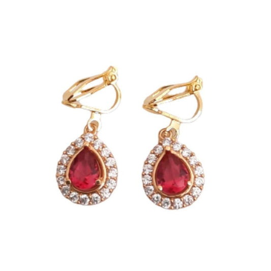 Light Red Diamante Drop Clip On Earrings