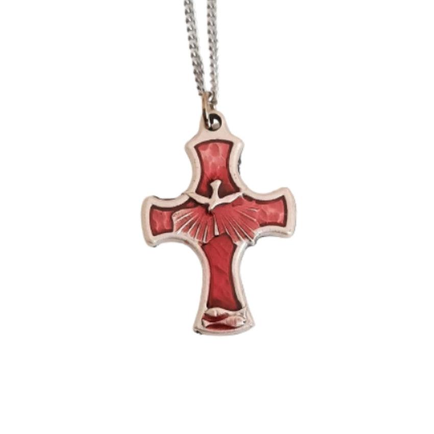 Red Enamel Holy Spirit Cross Confirmation Necklace