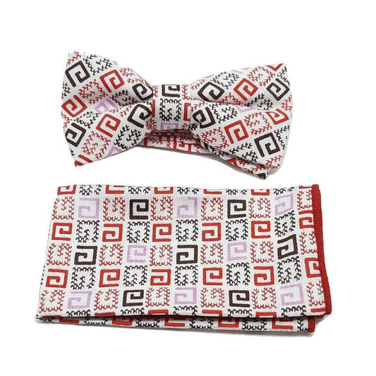 Red Geometric Boys Dicky Bow And Hanky Set